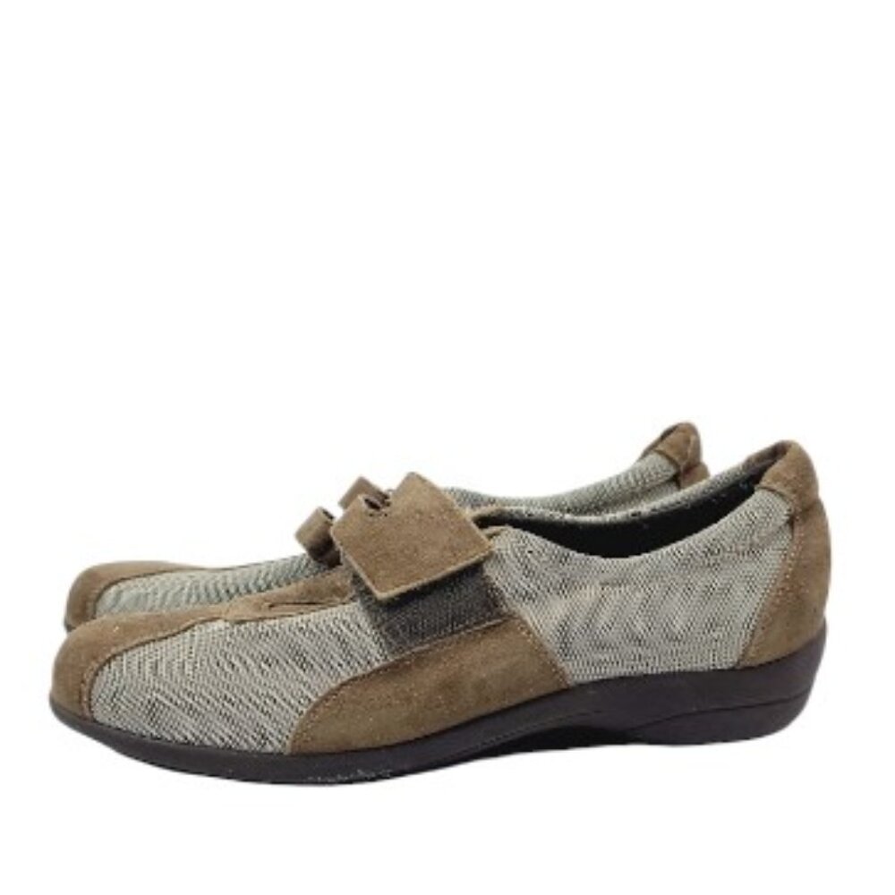 Munro Women's Tan Gray Joilet Suede Velcro Slip-On Casual Sneaker Size 7.5